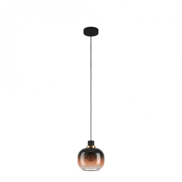 99614 Подвесной потолочный светильник (люстра) OILELL, 1x40W, E27, H1100, Ø190, сталь/стекло, черный/латунь/коричневый градиент