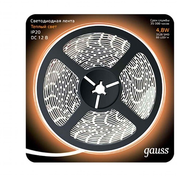 Лена Gauss 312000105LED 2835/60-SMD 4.8W 12V DC теплый белый (блистер 5м)