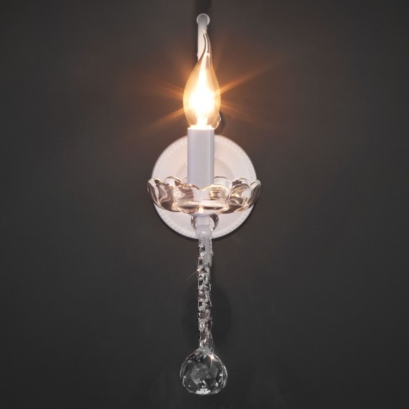 Классическое хрустальное бра 10107/1 глянцевый белый/прозрачный хрусталь Strotskis Классическое хрустальное бра 10107/1 глянцевый белый/прозрачный хрусталь Strotskis