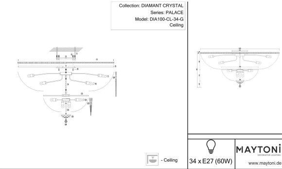 Потолочная люстра Maytoni Palace DIA100-CL-34-G Потолочная люстра Maytoni Palace DIA100-CL-34-G