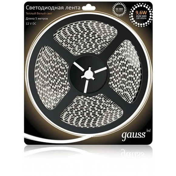 Лена Gauss 312000110LED 2835/120-SMD 9.6W 12V DC теплый белый (блистер 5м)