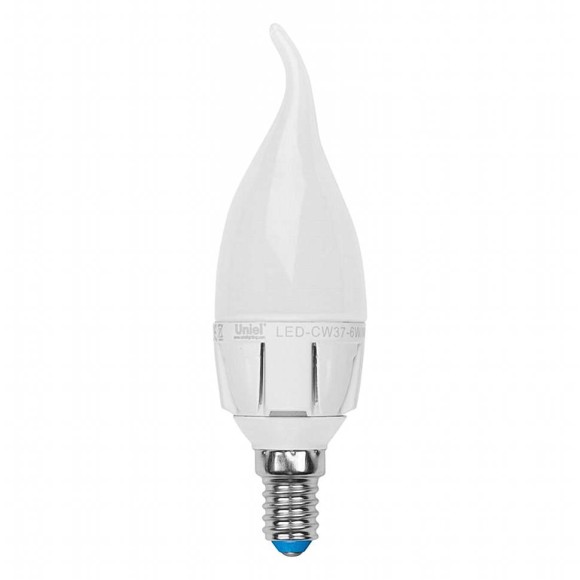 Лампа светодиодная (08137) E14 6W 3000K свеча на ветру матовая LED-CW37-6W/WW/E14/FR ALM01WH