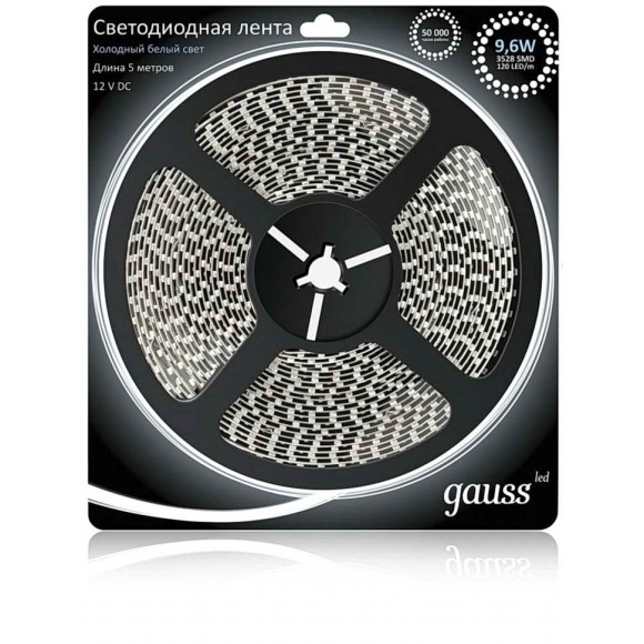 Лена Gauss 312000310LED 2835/120-SMD 9.6W 12V DC холодный белый (блистер 5м)