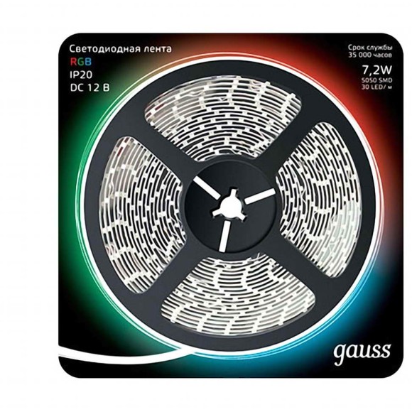 Лена Gauss 312000407LED 5050-SMD 7.2W 12V DC RGB (блистер 5м)