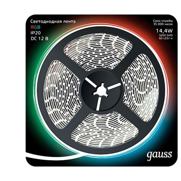 Лена Gauss 312000414LED 5050/60-SMD 14.4W 12V DC RGB (блистер 5м)