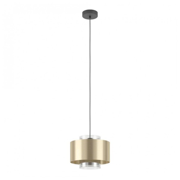 390066 Подвесной потолочный светильник (люстра) DUGLIA, 1x40W, E27, H1500, Ø280, сталь, черный/сталь, матовое стекло, матовая латунь, черный полупрозр