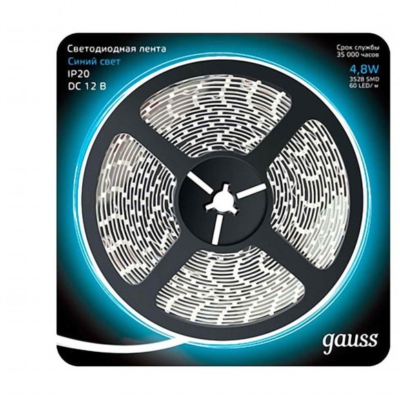 Лена Gauss 312000505LED 2835/60-SMD 4.8W 12V DC синий (блистер 5м)