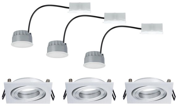 Светильник встраиваемый Paulmann Coin LED 3x7Вт 380Лм 2700К IP23 230В 90x90мм Алюм Набор 3шт. 93972