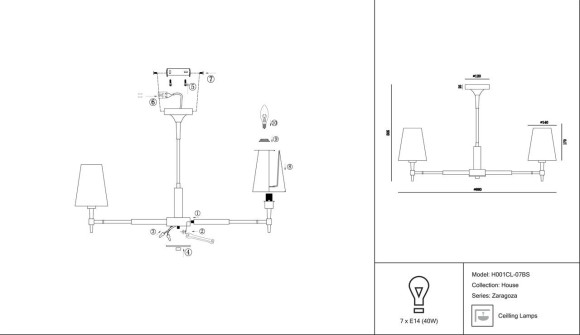 Подвесная люстра Maytoni Zaragoza H001CL-07BS Подвесная люстра Maytoni Zaragoza H001CL-07BS