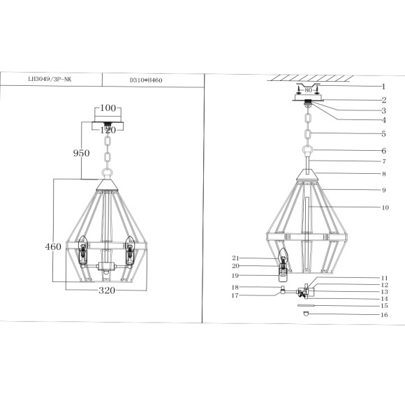 Люстра LH3049/3P-NK SACROFANO Lumien Hall Люстра LH3049/3P-NK SACROFANO Lumien Hall