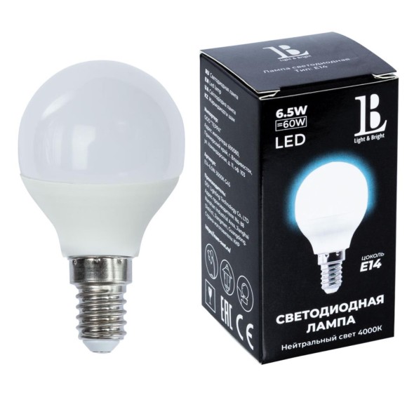 Лампочка E14-6,5W-4000К-G45_lb L&B