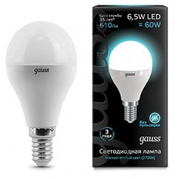 Лампа Gauss LED Globe 6.5W 4100K E14