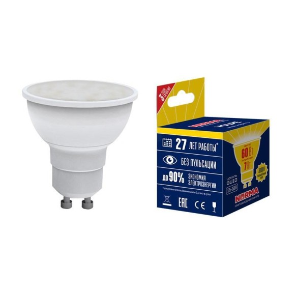 Лампа светодиодная (UL-00003838) GU10 7W 3000K матовая LED-JCDR-7W/WW/GU10/NR