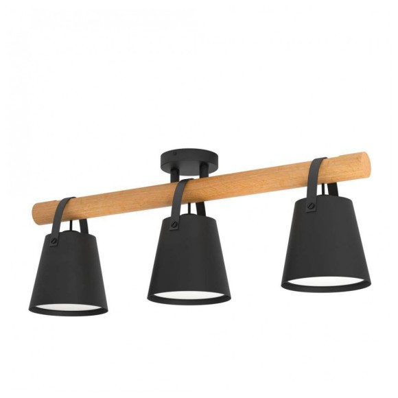 43635 Подвесной потолочный светильник (люстра) BOYLE, 3Х10W, E27, L780, B170, H300, сталь/дерево/пластик, черный/коричневый/белый