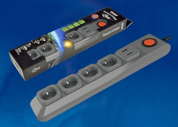 Cетевой фильтр (UL-00001761) Uniel 4гн х 3м с/з Lux S-GSL5-3U Grey Cетевой фильтр (UL-00001761) Uniel 4гн х 3м с/з Lux S-GSL5-3U Grey