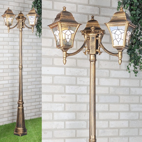 Уличный трехрожковый светильник на столбе IP44 Altair F/3 черное золото Elektrostandard Уличный трехрожковый светильник на столбе IP44 Altair F/3 черное золото Elektrostandard