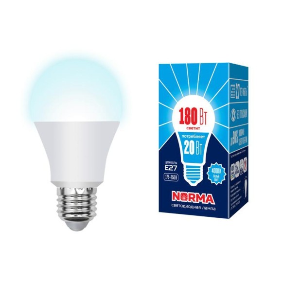 Лампа светодиодная (UL-00004029) E27 20W 4000K матовая LED-A65-20W/NW/E27/FR/NR