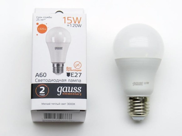 Лампа светодиодная E27 15W 3000K матовая 23215