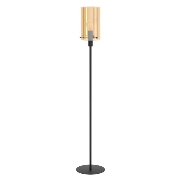 39542 Торшер POLVERARA, 1x40W(E27), H1550, Ø180, сталь, черный/стекло с напылением, янтарь