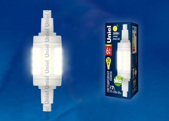 Лампа светодиодная (UL-00001554) R7s 6W 3000K прозрачная LED-J78-6W/WW/R7s/CL PLZ06WH