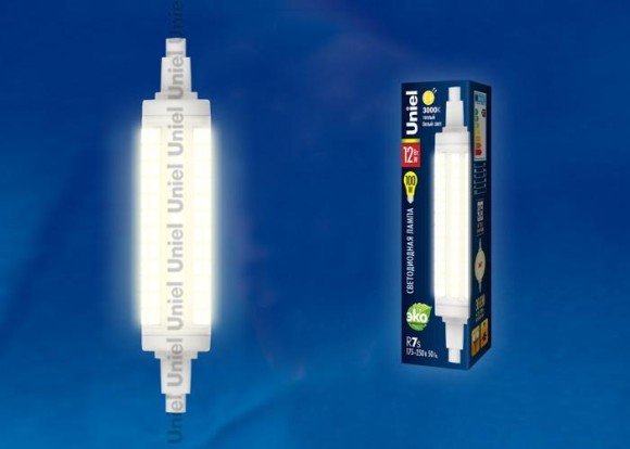 Лампа светодиодная (UL-00001555) R7s 12W 3000K прозрачная LED-J118-12W/WW/R7s/CL PLZ06WH