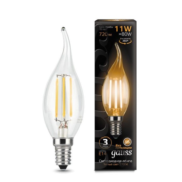 Лампа светодиодная филаментная E14 11W 2700К прозрачная 104801111