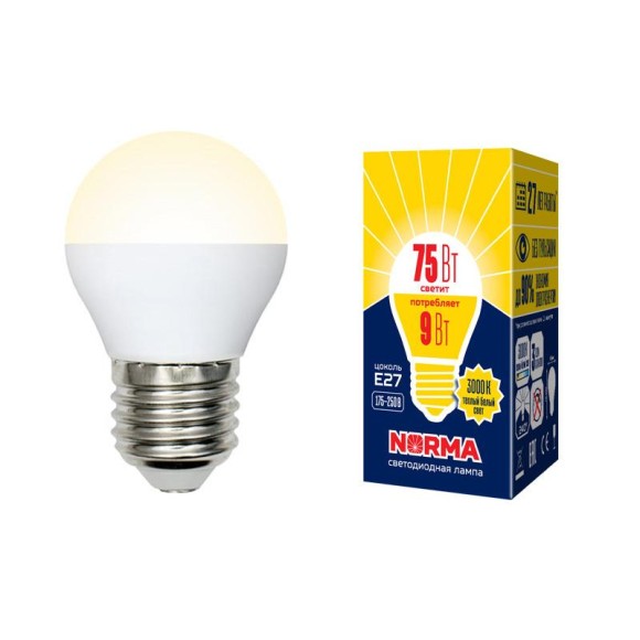Лампа светодиодная (UL-00003829) E27 9W 3000K матовая LED-G45-9W/WW/E27/FR/NR Лампа светодиодная (UL-00003829) E27 9W 3000K матовая LED-G45-9W/WW/E27/FR/NR