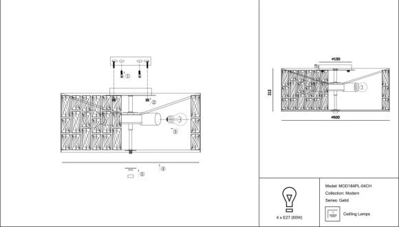 Потолочный светильник Maytoni Gelid MOD184PL-04CH Потолочный светильник Maytoni Gelid MOD184PL-04CH