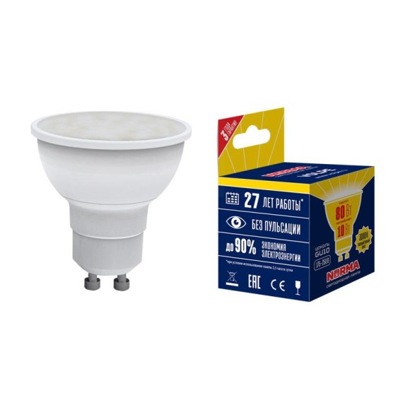 Лампа светодиодная (UL-00003842) GU10 10W 3000K матовая LED-JCDR-10W/WW/GU10/NR