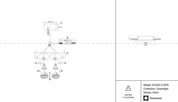 Встраиваемый светильник Maytoni Atom DL024-2-02W Встраиваемый светильник Maytoni Atom DL024-2-02W
