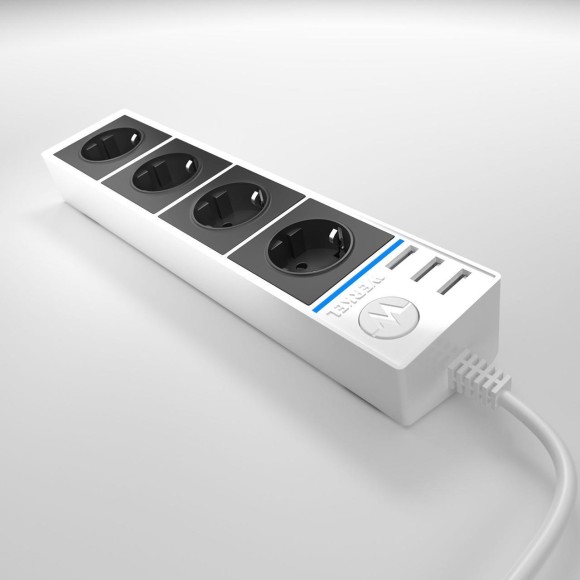 Розеточный блок 4-х местный + 3 USB белый/черный Werkel WL20-04-03