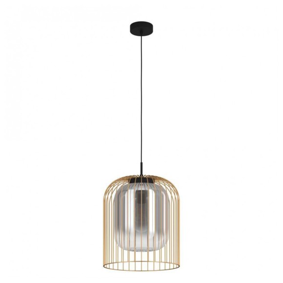 39695 Подвесной потолочный светильник (люстра) CAMINATA, 1x40W, E27, H1500, Ø350, сталь, черный, золотой/матовое стекло, черный полупрозрачный