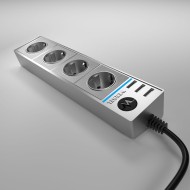 Розеточный блок 4-х местный + 3 USB серебряный/серебряный рифленый Werkel WL20-04-03 Розеточный блок 4-х местный + 3 USB серебряный/серебряный рифленый Werkel WL20-04-03