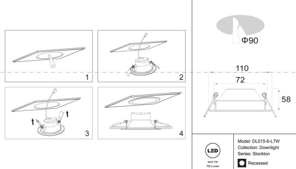 Встраиваемый светодиодный светильник Maytoni Stockton DL015-6-L7W Встраиваемый светодиодный светильник Maytoni Stockton DL015-6-L7W