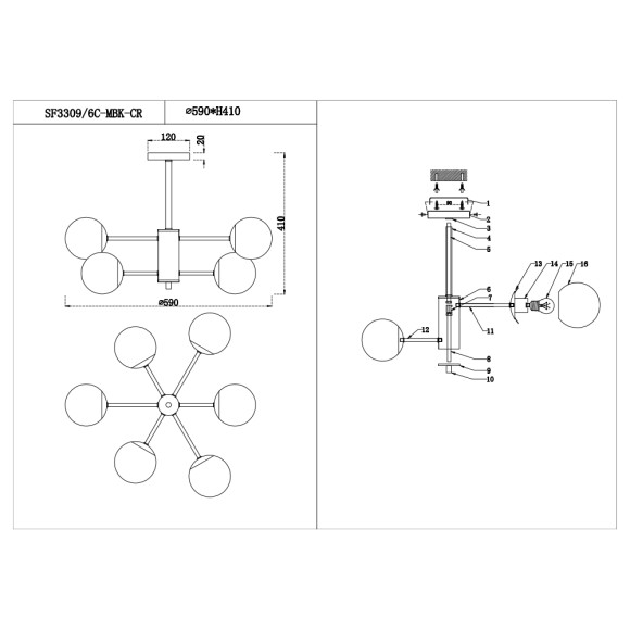 Люстра SF3309/6C-MBK-CR AIMEE Seven Fires Люстра SF3309/6C-MBK-CR AIMEE Seven Fires