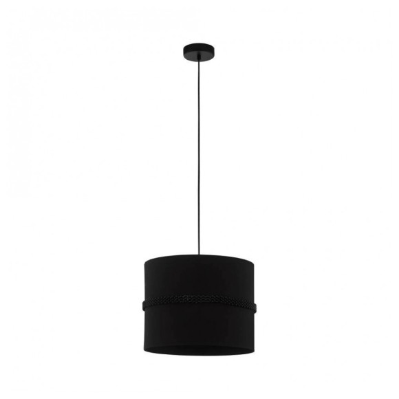390033 Подвесной потолочный светильник (люстра) PARAGUAIO, 1x40W, E27, H1500, Ø360, сталь, черный/текстиль, стекло, черный