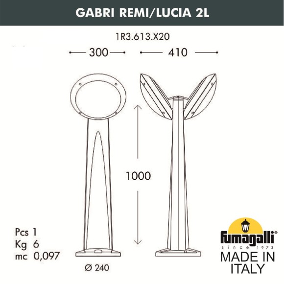 Садовый светильник-столбик наклонный FUMAGALLI GABRI REMI/LUCIA