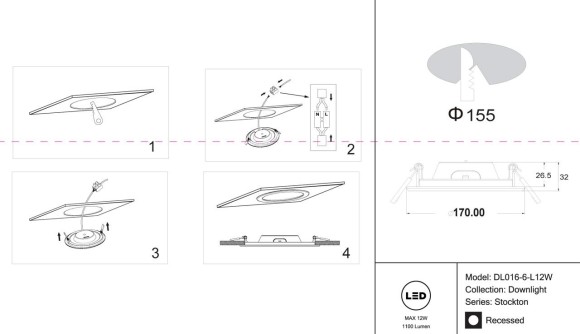 Встраиваемый светодиодный светильник Maytoni Stockton DL016-6-L12W Встраиваемый светодиодный светильник Maytoni Stockton DL016-6-L12W