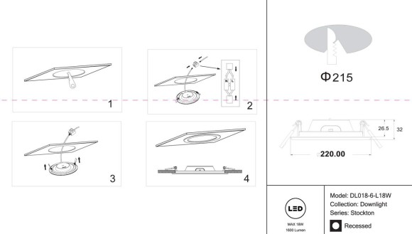Встраиваемый светодиодный светильник Maytoni Stockton DL018-6-L18W Встраиваемый светодиодный светильник Maytoni Stockton DL018-6-L18W