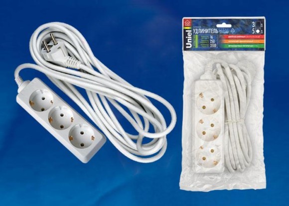Удлинитель (02892) Uniel 3гн х 5м с/з Standard S-GCD3-5