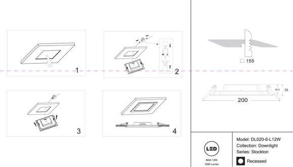Встраиваемый светодиодный светильник Maytoni Stockton DL020-6-L12W Встраиваемый светодиодный светильник Maytoni Stockton DL020-6-L12W