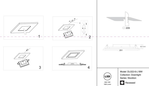 Встраиваемый светодиодный светильник Maytoni Stockton DL022-6-L18W