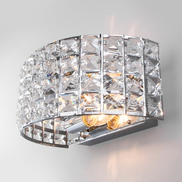Настенный светильник с хрусталем 10115/2 хром/прозрачный хрусталь Strotskis Настенный светильник с хрусталем 10115/2 хром/прозрачный хрусталь Strotskis