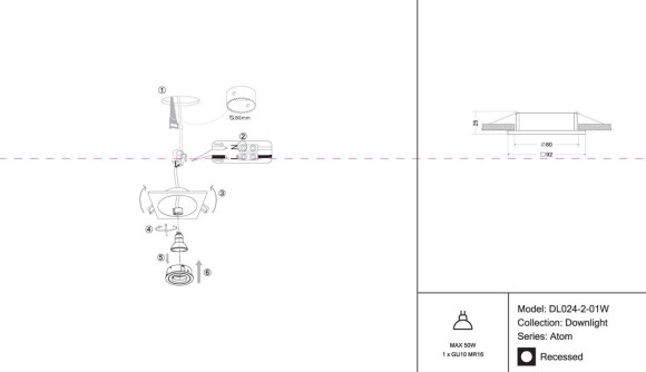 Встраиваемый светильник Maytoni Atom DL024-2-01W Встраиваемый светильник Maytoni Atom DL024-2-01W