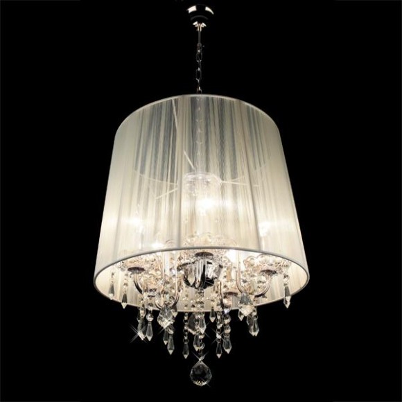 Подвесная люстра с абажуром 2045/5 хром/белый Подвесная люстра с абажуром 2045/5 хром/белый