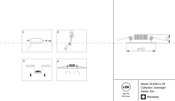 Встраиваемый светодиодный светильник Maytoni Zen DL038-2-L7B