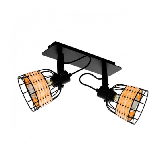 43325 Спот ANWICK 1, 2x40W(E27), сталь, черный/ротанг, натуральный