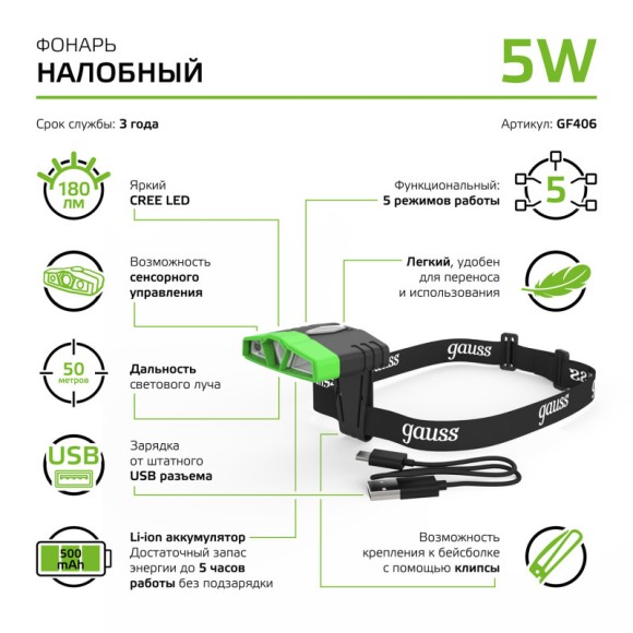 Фонарь Gauss GF406 Фонарь Gauss GF406