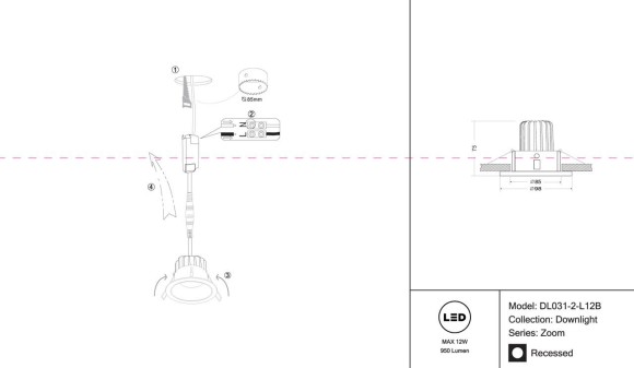 Встраиваемый светодиодный светильник Maytoni Zoom DL031-2-L12B Встраиваемый светодиодный светильник Maytoni Zoom DL031-2-L12B
