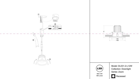 Встраиваемый светодиодный светильник Maytoni Zoom DL031-2-L12W Встраиваемый светодиодный светильник Maytoni Zoom DL031-2-L12W